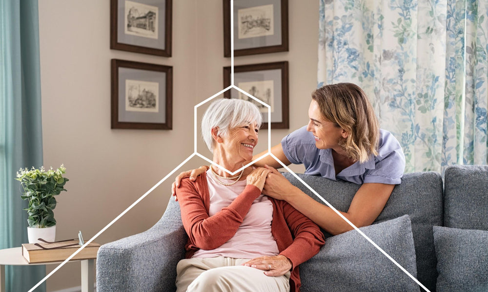 Older woman looking at her care taker