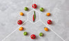 Vegetables that have been arranged in the shape of a clock