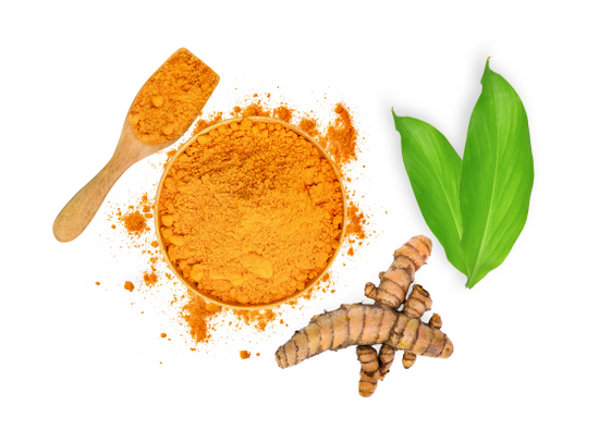 Tumeric powder with autophagy benefits on a white background.