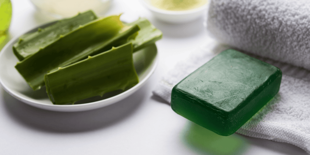 Aloe and natural soap used as part of a natural skin care regiment