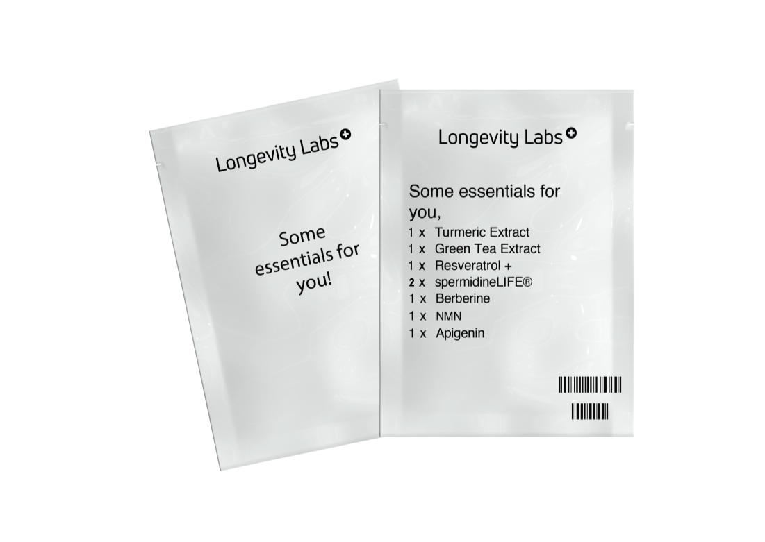 Two packets of lysozyme lab 9 on a black background, highlighting longevity.