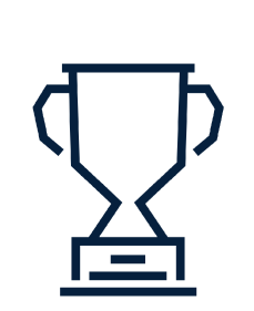A blue trophy icon signifying autophagy on a black background.