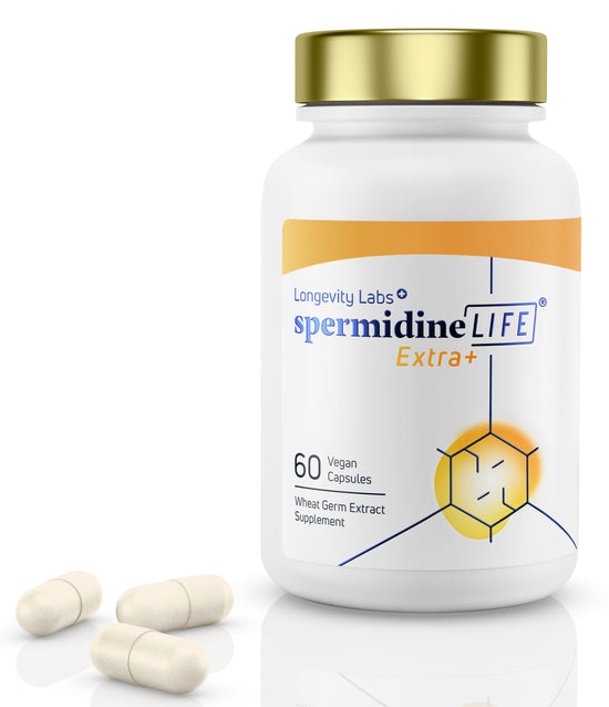 SpermidineLIFE promotes cellular health with 60 extra capsules.