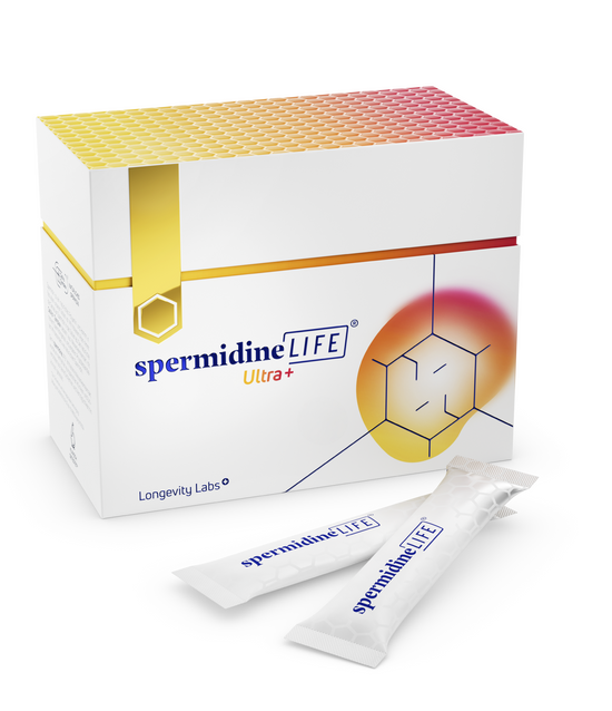 A box containing spermidine-rich spermilife, promoting cellular health and longevity.